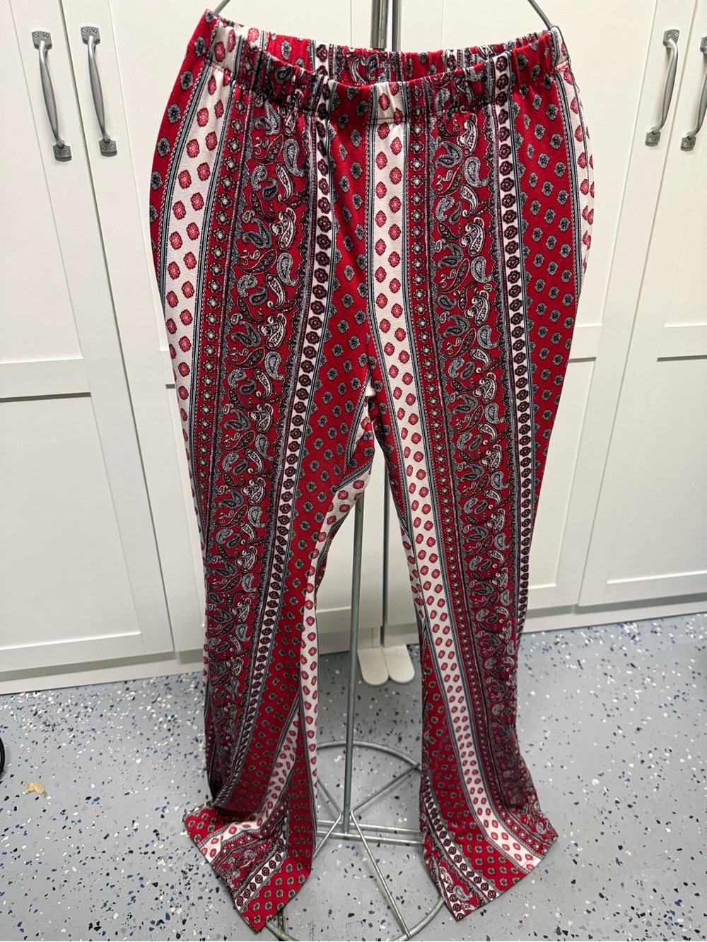 Fashion Nova Red & White Paisley Stripe Wide-Leg Pants
